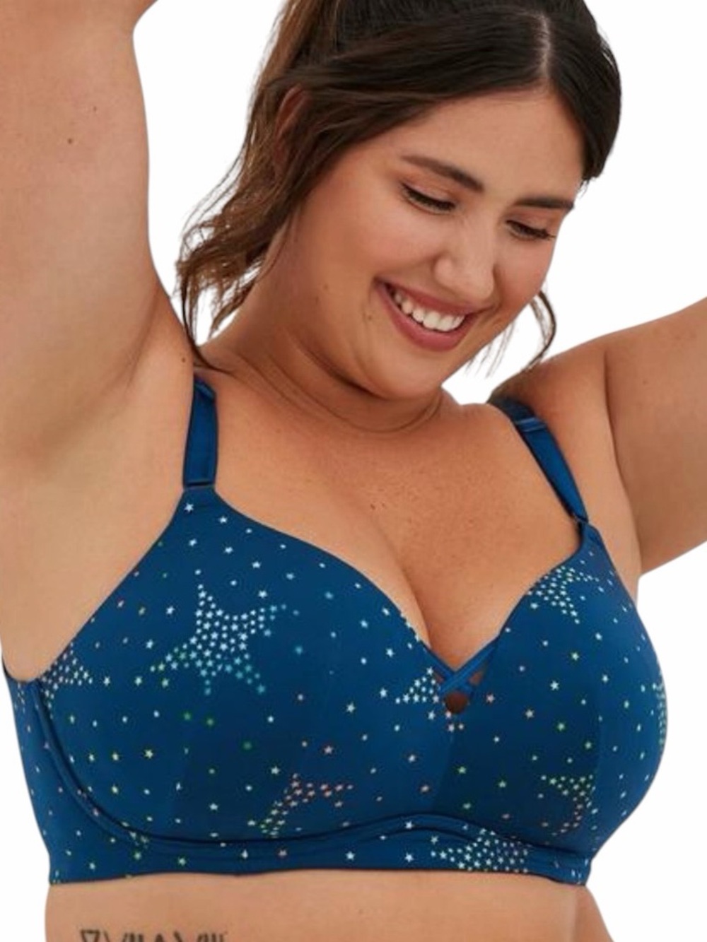 Torrid 44DD Wire Free Push-Up Plunge Bra Blue Celestial Star Print